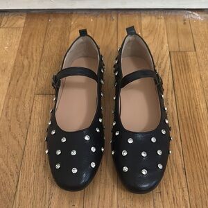 Black rhinestone ballet flats